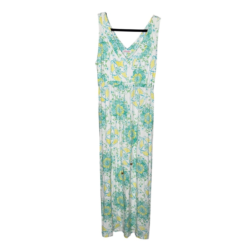 Fresh Produce Maxi Dress Womens Large White Teal Yellow Excellent Paisley Boho